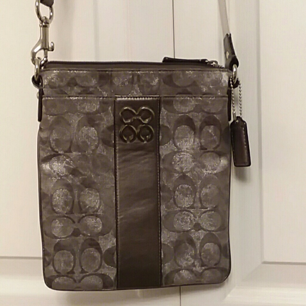 Coach Metallic Gray Signature C Crossbody Purse
